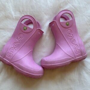 Crocs Kids Light Pink Rain Boots with Handles-Girls Size 12